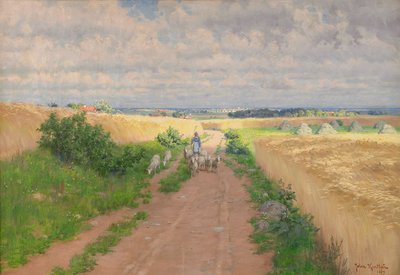 Shepherd Girl in Summer Landscape by Johan Fredrik Krouthen
